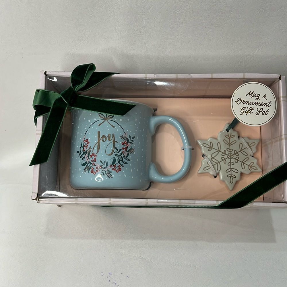 Ecology Holiday Camper Mug & Ceramic Ornament Gift Set 2023 Boxed Joy Blue Gift